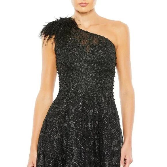 Mac Duggal Black Embellished One Shoulder A Line Gown‎ BLACK SZ 10 20389 $798 - Picture 2 of 7